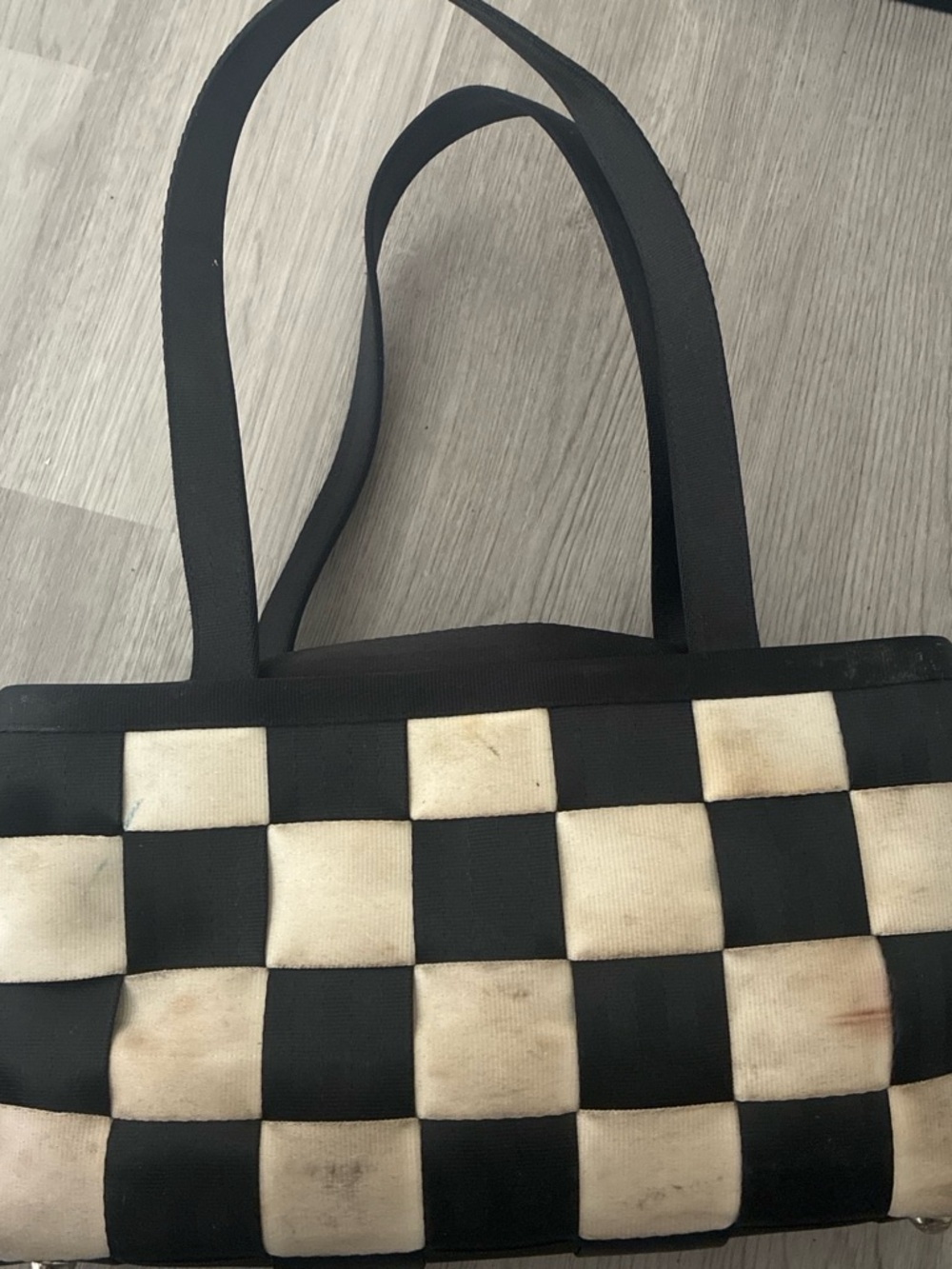 Harvey’s The Original Seatbelt Bag Black & White Checkerboard USA Made Tote